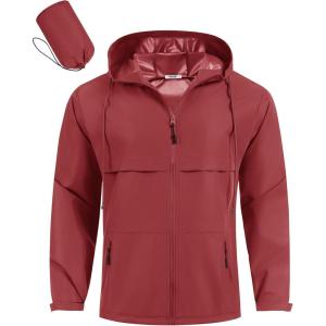 imageCOOFANDY Mens Rain Jacket Waterproof with Hood Packable Rain Coat Lightweight Windbreaker for Hiking Golf OutdoorWine Red