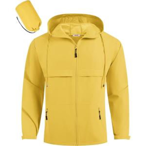 imageCOOFANDY Mens Rain Jacket Waterproof with Hood Packable Rain Coat Lightweight Windbreaker for Hiking Golf OutdoorYellow