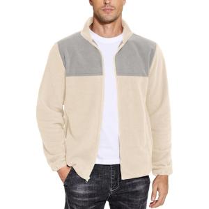 imageCOOFANDY Mens Soft Polar Fleece Jacket Lightweight Full Zip Jackets Casual Outdoor Warm Jackets Coats with PocketsBeigelight Grey
