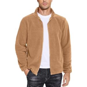 imageCOOFANDY Mens Soft Polar Fleece Jacket Lightweight Full Zip Jackets Casual Outdoor Warm Jackets Coats with PocketsLight Brown