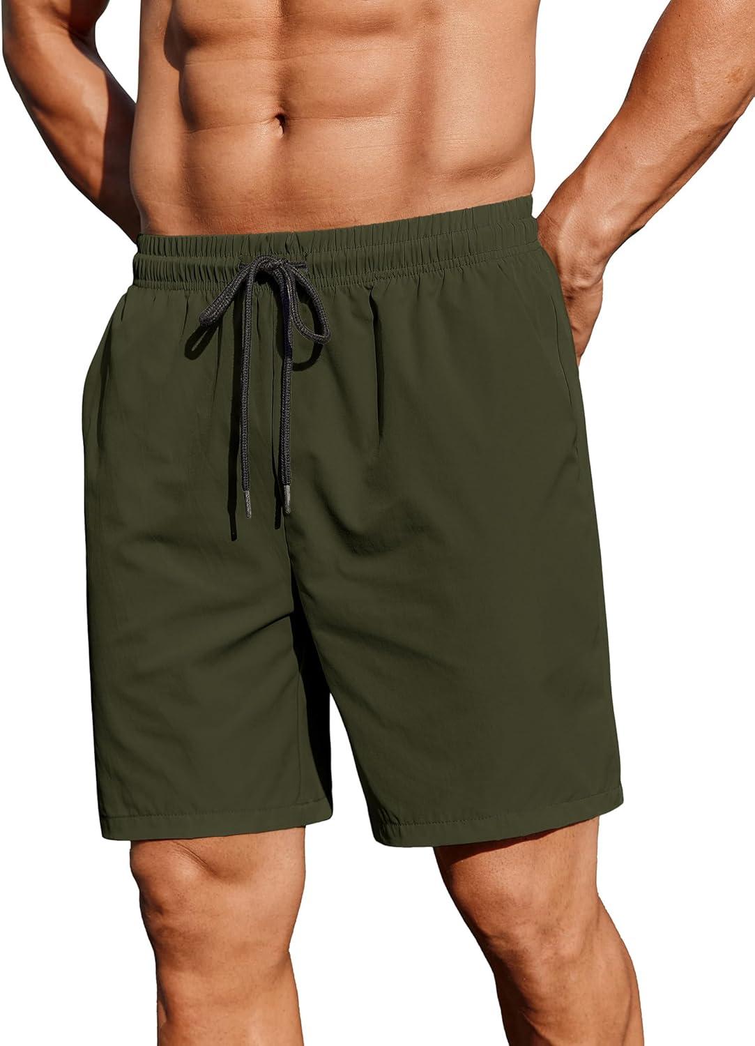 imageCOOFANDY Mens 2 Pack Gym Workout Shorts 7 Inch Lightweight Athletic Shorts Quick Dry Running Shorts with PocketsBlackArmy Green