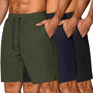imageCOOFANDY Mens 3 Pack Athletic Running Shorts Gym Workout Short Quick Dry Sports Short with PocketsArmy GreenBlackNavy Blue 1 Pack of 3