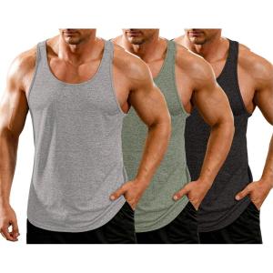 imageCOOFANDY Mens 3 Pack Gym Tank Tops YBack Workout Muscle Tee Training Bodybuilding Fitness Sleeveless T Shirts3 PackblackGreyArmy Green
