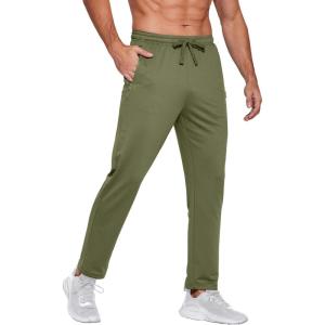 imageCOOFANDY Mens Sweatpants Open Bottom Lightweight Athletic Running Joggers Gym Workout Pants with Zipper PocketsArmy Green
