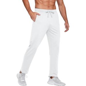 imageCOOFANDY Mens Sweatpants Open Bottom Lightweight Athletic Running Joggers Gym Workout Pants with Zipper PocketsWhite
