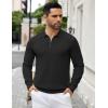imageCOOFANDY Mens Knit Polo Sweater Casual Long Sleeve Quarter Zip Polo Sweater Classic Golf ShirtsBlack
