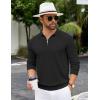 imageCOOFANDY Mens Knit Polo Sweater Casual Long Sleeve Quarter Zip Polo Sweater Classic Golf ShirtsBlack