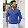 imageCOOFANDY Mens Knit Polo Sweater Casual Long Sleeve Quarter Zip Polo Sweater Classic Golf ShirtsDenim Blue