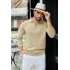 imageCOOFANDY Mens Knit Polo Sweater Casual Long Sleeve Quarter Zip Polo Sweater Classic Golf ShirtsKhaki