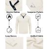 imageCOOFANDY Mens Quarter Sweatshirt Quilted Long Sleeve Mock Neck Active Sweater Waffle Pullover Polo Shirts With PocketsWhite