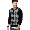 imageCOOFANDY Mens V Neck Dress Sweater Knit Long Sleeve Slim Fit Sweaters Fashion Pullover SweaterBalck Grey Argyle