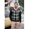 imageCOOFANDY Mens V Neck Dress Sweater Knit Long Sleeve Slim Fit Sweaters Fashion Pullover SweaterBalck Grey Argyle
