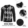 imageCOOFANDY Mens V Neck Dress Sweater Knit Long Sleeve Slim Fit Sweaters Fashion Pullover SweaterBalck Grey Argyle