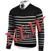 imageCOOFANDY Mens V Neck Dress Sweater Knit Long Sleeve Slim Fit Sweaters Fashion Pullover SweaterBalck White Stripe