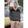 imageCOOFANDY Mens V Neck Dress Sweater Knit Long Sleeve Slim Fit Sweaters Fashion Pullover SweaterBalck White Stripe