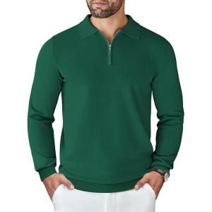 imageCOOFANDY Mens Knit Polo Sweater Casual Long Sleeve Quarter Zip Polo Sweater Classic Golf ShirtsDark Green