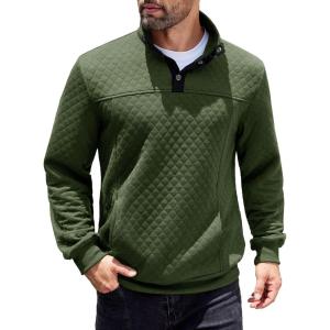 imageCOOFANDY Mens Quarter Sweatshirt Quilted Long Sleeve Mock Neck Active Sweater Waffle Pullover Polo Shirts With PocketsArmy Green