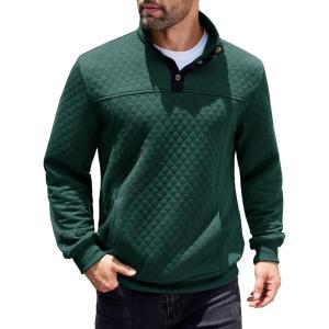 imageCOOFANDY Mens Quarter Sweatshirt Quilted Long Sleeve Mock Neck Active Sweater Waffle Pullover Polo Shirts With PocketsGreen