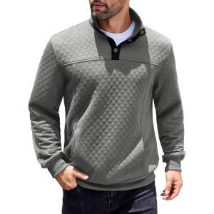 imageCOOFANDY Mens Quarter Sweatshirt Quilted Long Sleeve Mock Neck Active Sweater Waffle Pullover Polo Shirts With PocketsLight Grey