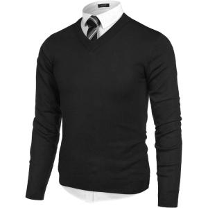 imageCOOFANDY Mens V Neck Dress Sweater Knit Long Sleeve Slim Fit Sweaters Fashion Pullover SweaterBlack