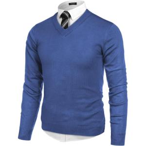 imageCOOFANDY Mens V Neck Dress Sweater Knit Long Sleeve Slim Fit Sweaters Fashion Pullover SweaterDenim Blue