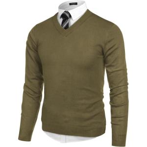 imageCOOFANDY Mens V Neck Dress Sweater Knit Long Sleeve Slim Fit Sweaters Fashion Pullover SweaterNew Green