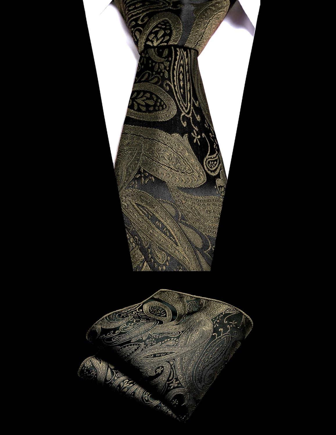 imageCOOFANDY Mens Christmas Vest Tie Set 3PC Paisley Jacquard Waistcoat and Necktie Pocket Square for Holiday Party WeddingA Gold