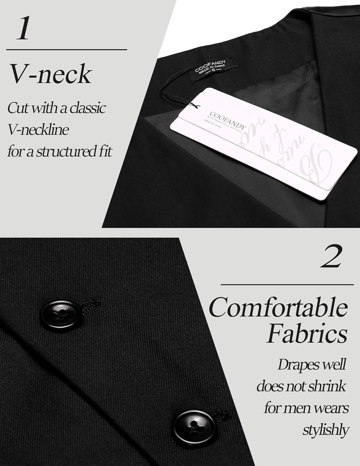imageCOOFANDY Mens Suit Vest Slim Fit Business Formal Waistcoat Casual Dress VestAblack
