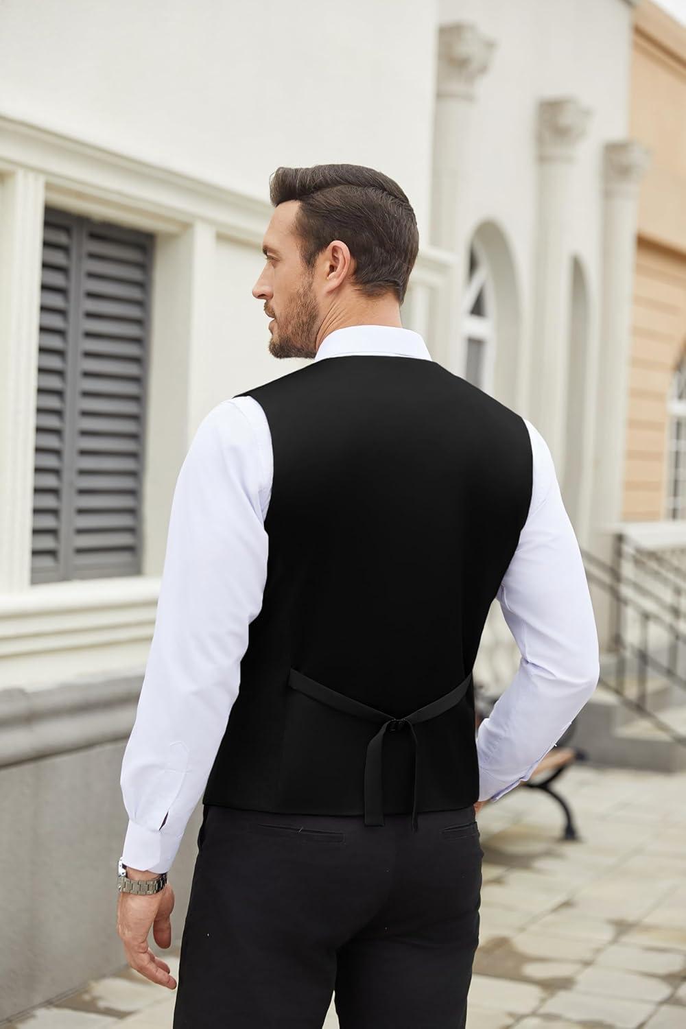 imageCOOFANDY Mens Suit Vest Slim Fit Business Formal Waistcoat Casual Dress VestAblack