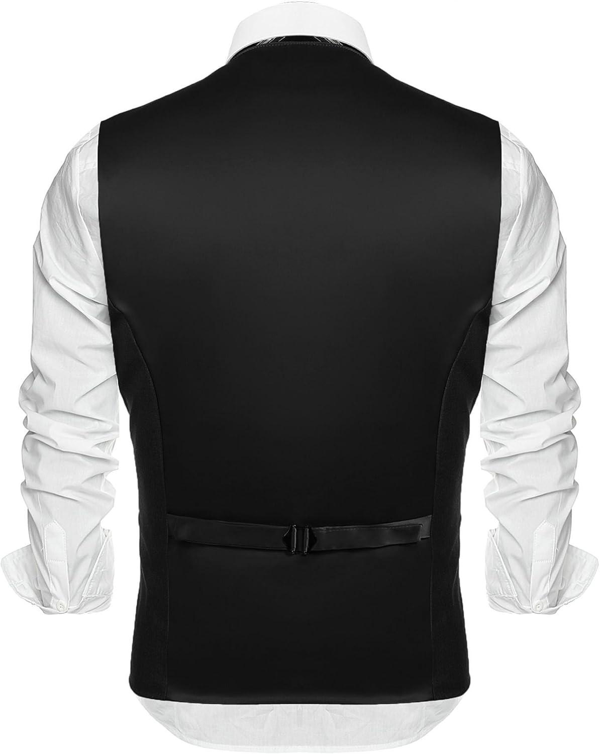 imageCOOFANDY Mens Suit Vest Slim Fit Business Formal Waistcoat Casual Dress VestAblack
