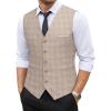 imageCOOFANDY Mens Suit Vest Slim Fit Business Formal Waistcoat Casual Dress VestPlaid Khaki