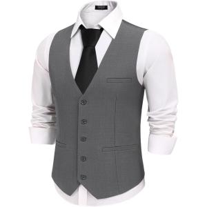 imageCOOFANDY Mens Business Suit Vests Slim Fit Formal Dress Waistcoat Groomsman Vest For WeddingCharcoal Gray