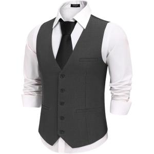 imageCOOFANDY Mens Business Suit Vests Slim Fit Formal Dress Waistcoat Groomsman Vest For WeddingDark Gray