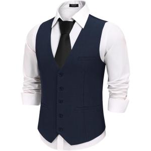 imageCOOFANDY Mens Business Suit Vests Slim Fit Formal Dress Waistcoat Groomsman Vest For WeddingNavy Blue