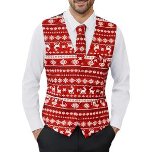 imageCOOFANDY Mens Christmas Vest Tie Set 3PC Paisley Jacquard Waistcoat and Necktie Pocket Square for Holiday Party WeddingChristmas Reindeer Snowflake