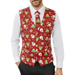 imageCOOFANDY Mens Christmas Vest Tie Set 3PC Paisley Jacquard Waistcoat and Necktie Pocket Square for Holiday Party WeddingChristmas Tree