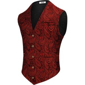 imageCOOFANDY Mens Paisley Tuxedo Vest Victorian Steampunk Gothic Suit Vest Slim Fit VNeck WaistcoatAll Red Paisley