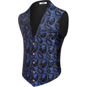imageCOOFANDY Mens Paisley Tuxedo Vest Victorian Steampunk Gothic Suit Vest Slim Fit VNeck WaistcoatBlue Paisley