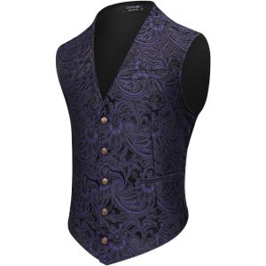 imageCOOFANDY Mens Paisley Tuxedo Vest Victorian Steampunk Gothic Suit Vest Slim Fit VNeck WaistcoatDark Purple