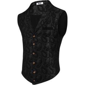 imageCOOFANDY Mens Suit Vest Paisley Floral Victorian Vests Gothic Steampunk Formal Waistcoat Tuxedo Vests with Notched LapelsBlack Paisley