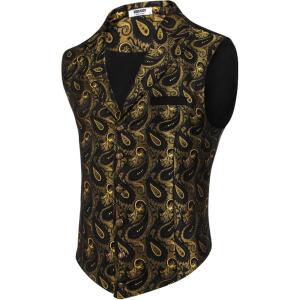 imageCOOFANDY Mens Suit Vest Paisley Floral Victorian Vests Gothic Steampunk Formal Waistcoat Tuxedo Vests with Notched LapelsGold Paisley
