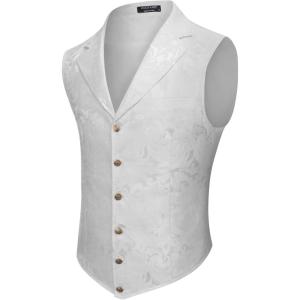 imageCOOFANDY Mens Suit Vest Paisley Floral Victorian Vests Gothic Steampunk Formal Waistcoat Tuxedo Vests with Notched LapelsWhite