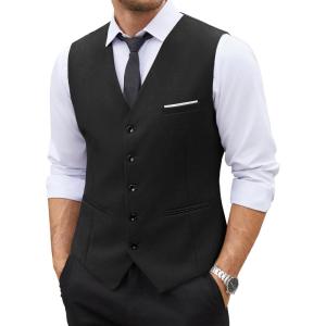 imageCOOFANDY Mens Suit Vest Slim Fit Business Formal Waistcoat Casual Dress VestAblack