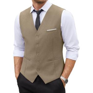 imageCOOFANDY Mens Suit Vest Slim Fit Business Formal Waistcoat Casual Dress VestCamel