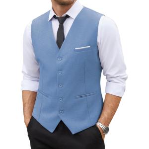 imageCOOFANDY Mens Suit Vest Slim Fit Business Formal Waistcoat Casual Dress VestLight Blue