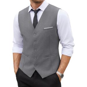imageCOOFANDY Mens Suit Vest Slim Fit Business Formal Waistcoat Casual Dress VestLight Grey