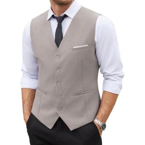 imageCOOFANDY Mens Suit Vest Slim Fit Business Formal Waistcoat Casual Dress VestMoon Grey