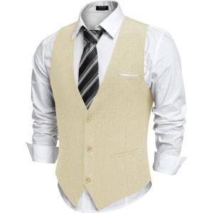 imageCOOFANDY Mens Suit Vest VNeck Casual Business Vests Lightweight Slim Fit Formal Dress Waistcoat for Wedding PartyBeige