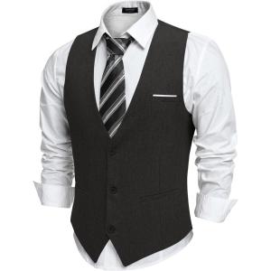 imageCOOFANDY Mens Suit Vest VNeck Casual Business Vests Lightweight Slim Fit Formal Dress Waistcoat for Wedding PartyBlack