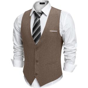 imageCOOFANDY Mens Suit Vest VNeck Casual Business Vests Lightweight Slim Fit Formal Dress Waistcoat for Wedding PartyBrown